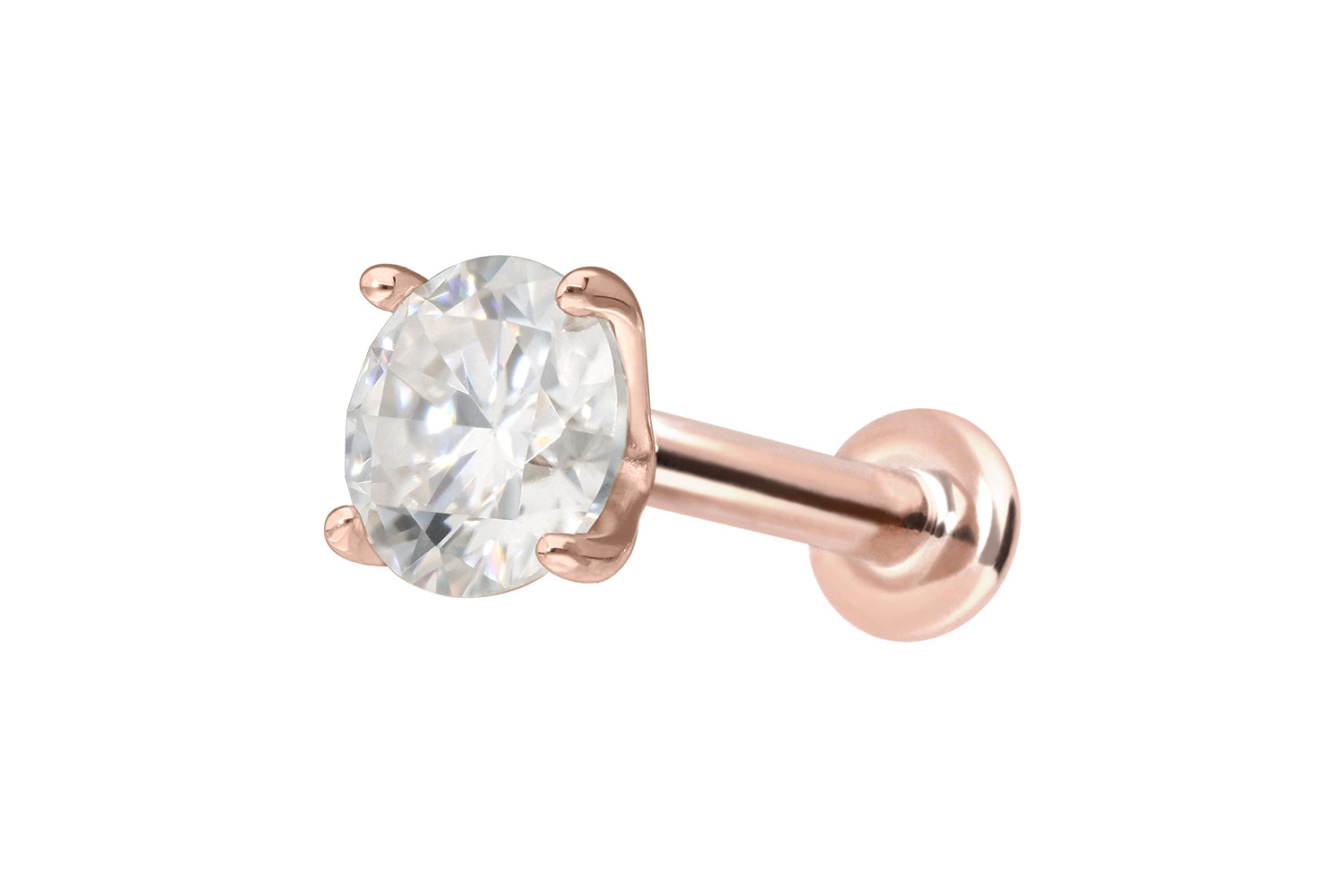 14 Karat Gold Labret Piercing mit Innengewinde MOISSANIT